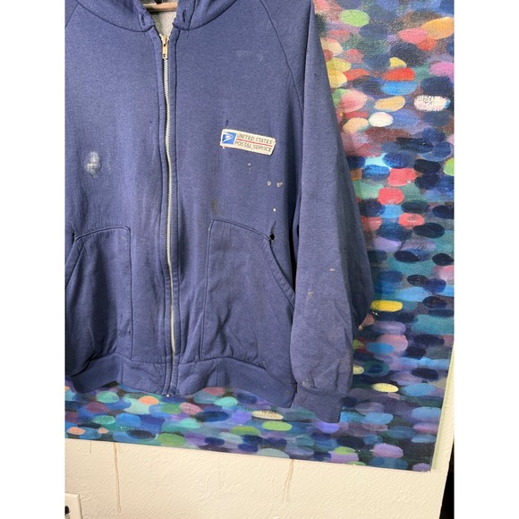 Vintage 90s work Zip Up Hoodie Sweatshirt 2XL faded blue thrashed washed - Picture 2 of 9